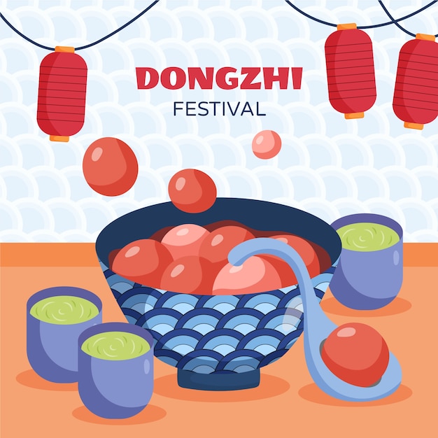 Vecteur illustration du festival dongzhi plat dessiné à la main