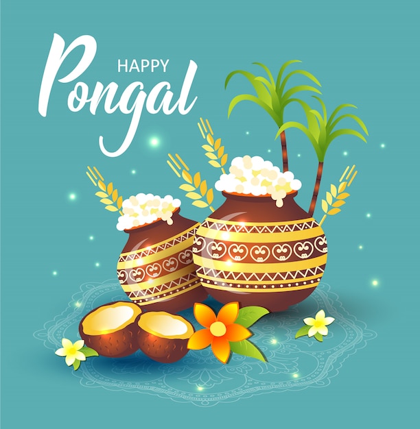 Illustration Du Festival Des Récoltes Des Fêtes De Joyeux Pongal Du Tamil Nadu, Inde Du Sud.