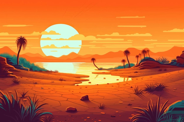 Vecteur illustration du fond d'écran de la plage au coucher du soleil