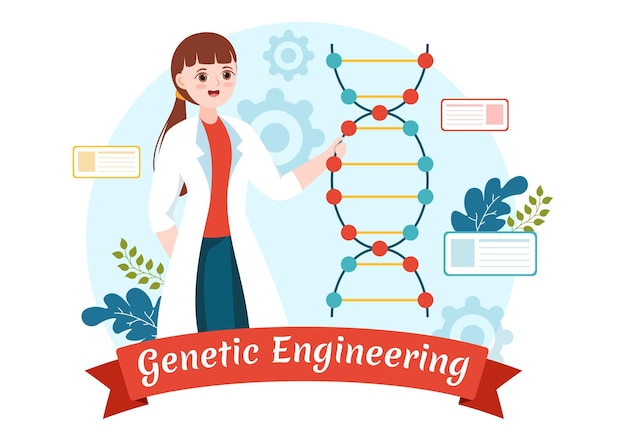 Illustration du génie génétique et de la modification de l'ADN avec un scientifique de recherche ou d'expérimentation en génétique