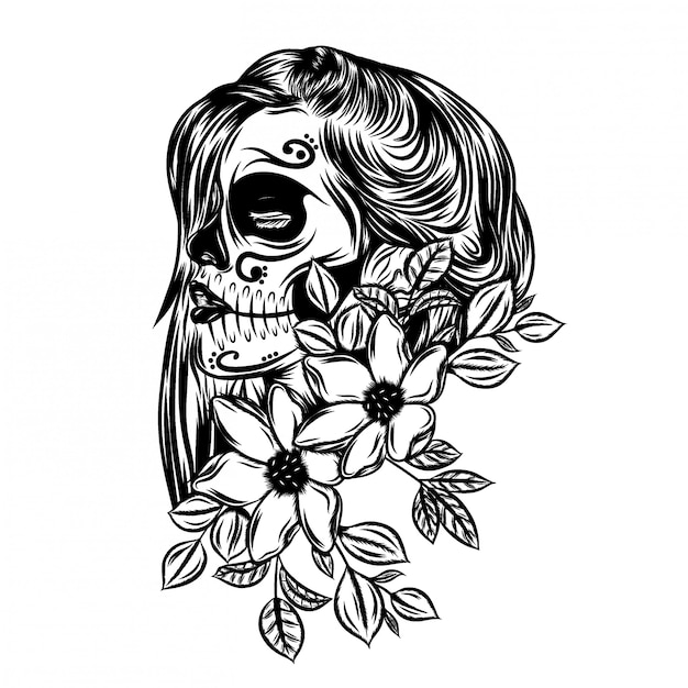 Illustration Du Joli Jour Des Morts Avec Art Visage Fleur