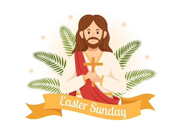 Illustration du jour du dimanche de Pâques heureux avec Jésus et il est ressuscité dans des modèles dessinés à la main