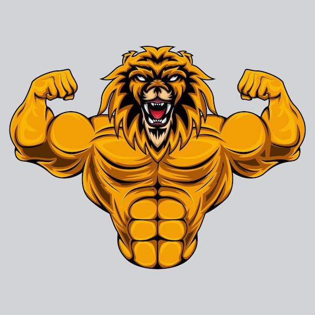 Illustration Du Lion Musclé Convient Aux Logos De Fitness Bodybuilders Athlètes De Gym