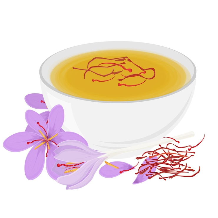 Vecteur illustration du logo clip art thé aromatique au safran avec fleur