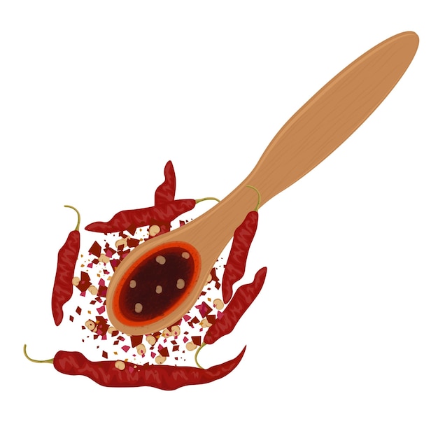 Illustration du logo Clipart huile de piment épicée sur une cuillère en bois