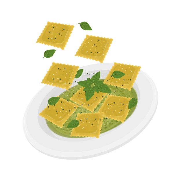 Illustration du logo Clipart Levitation Ravioli avec sauce au pesto