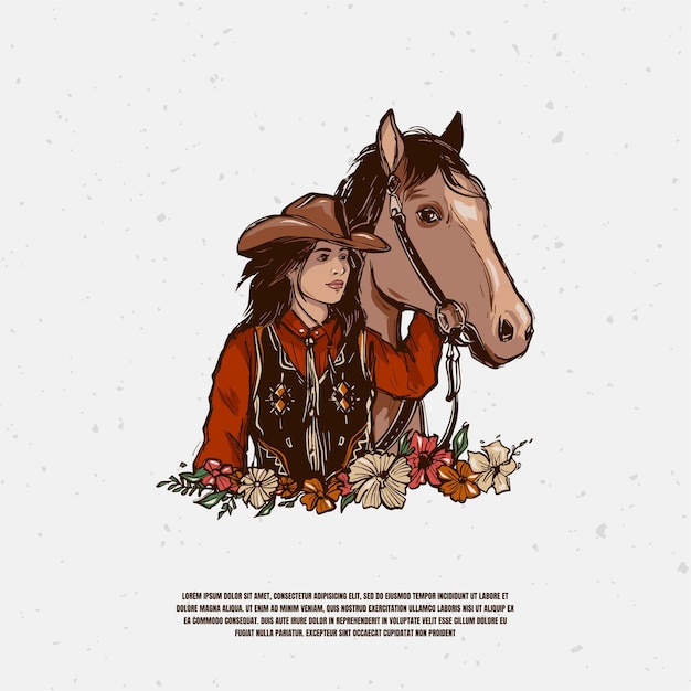 Illustration du logo Cowgirl et cheval