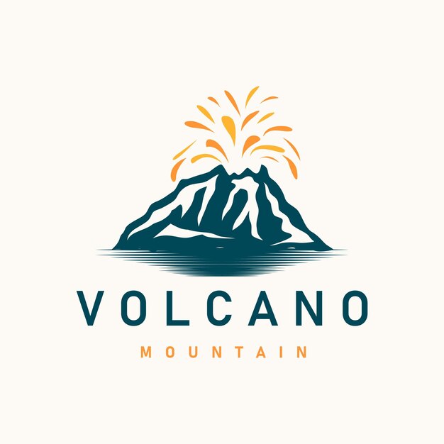 Vecteur illustration du logo du volcan conception de la silhouette de la montagne du volcan en éruption avec des roches simples et de la lave