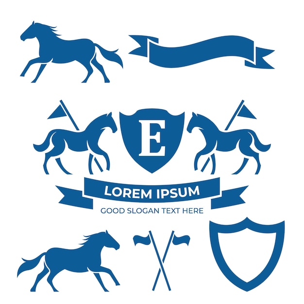 Illustration Du Logo De L'emblème De La Crête Du Cheval Modèle De Logo De Style Héraldique Vintage Avec Icône De Cheval D'élément