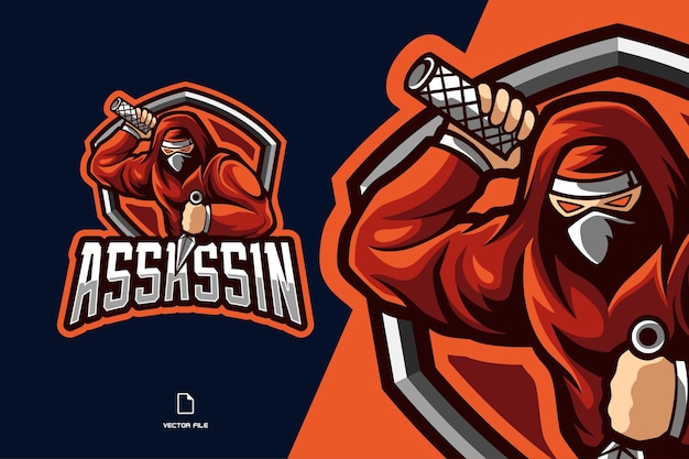 Illustration Du Logo Esport Mascotte Assassin Ninja Rouge Pour Une équipe De Jeu