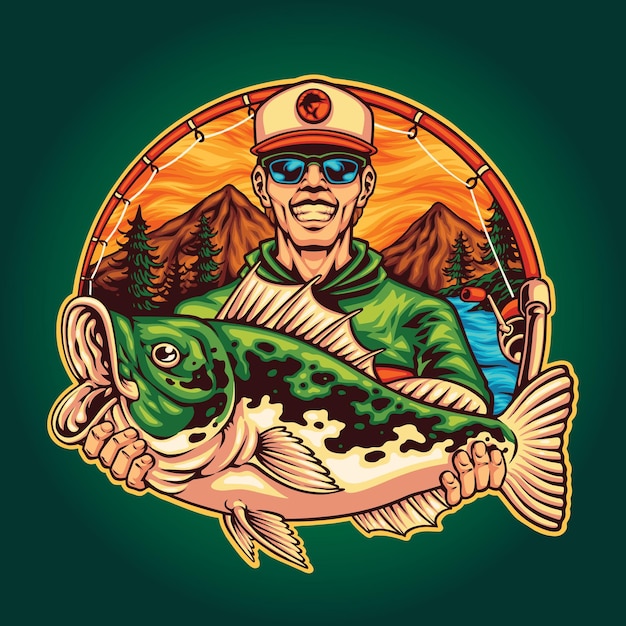 Illustration du logo à grande bouche de pêche à l'achigan