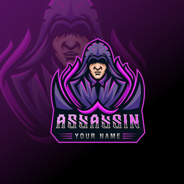 Illustration du logo de la mascotte assassin ninja. Modèle de logo de jeu de mascotte de guerrier assassin