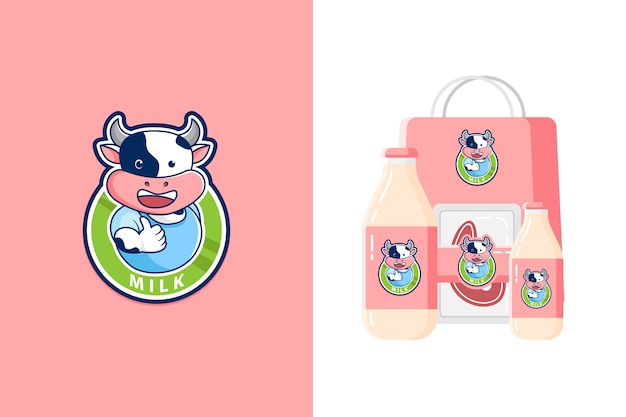 Illustration Du Logo De Mascotte De Vache Mignon Pour Les Produits Laitiers Ou Le Boeuf