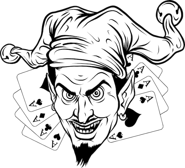 Illustration Du Masque De Jester Monochrome Avec Des Cartes