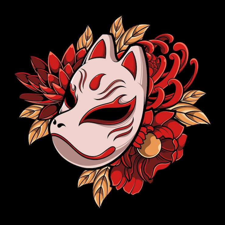 Vecteur illustration du masque kitsune japonais