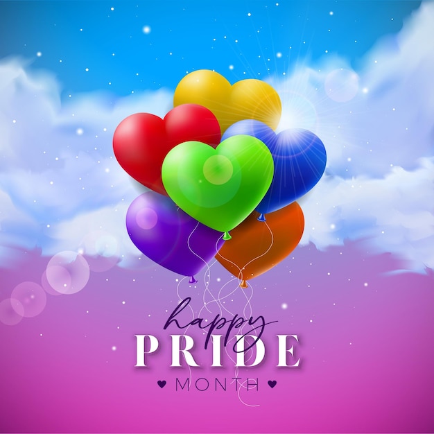 L'illustration du mois de la fierté LGBTQ avec un ballon de couleur arc-en-ciel sur fond de ciel nuageux L'amour est l'amour