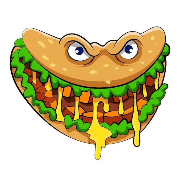 L'illustration Du Monstre Burrito De Boeuf Aux Légumes Et Moutarde Jaune Pour La Mascotte De Restaurant