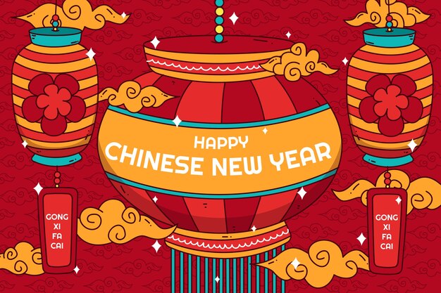 Illustration du nouvel an chinois dessiné à la main