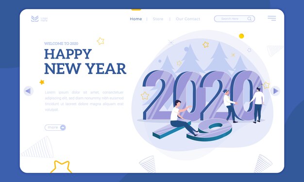 Illustration Du Nouvel An Sur La Page De Destination, Mettez Le Numéro 2020 Pour Remplacer 2019