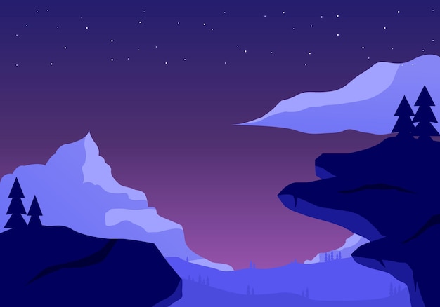 Illustration du paysage de montagne et de falaise du pic rocheux la nuit