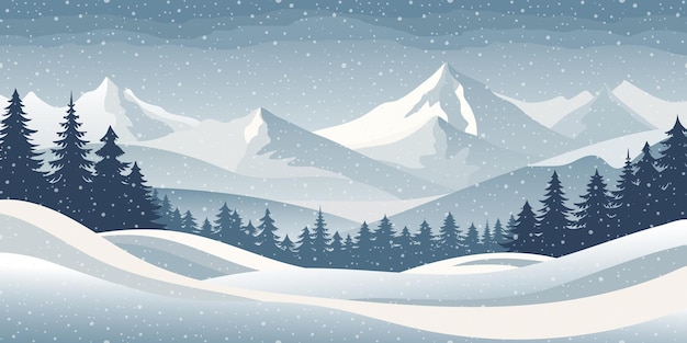 Illustration du paysage des montagnes d'hiver, des flots de neige et des chutes de neige