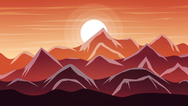 Illustration du paysage de montagnes avec le soleil sur la montagne HD fond adobe stock premium vector