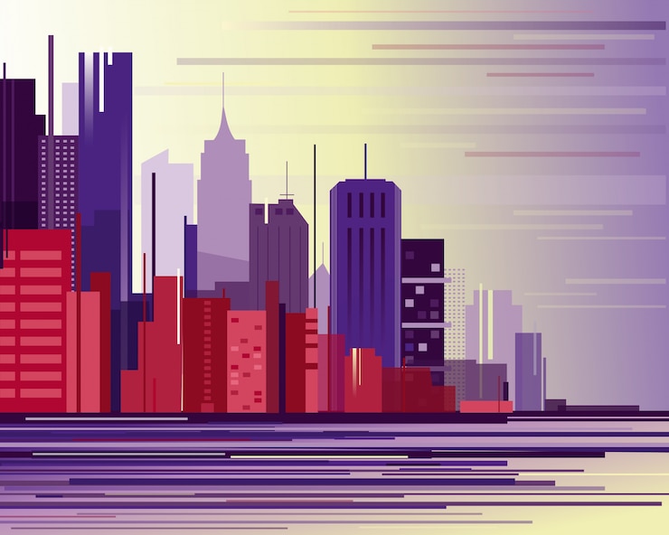 Vecteur illustration du paysage urbain de la ville industrielle. grande ville moderne avec des gratte-ciel en style cartoon plat abstraction.