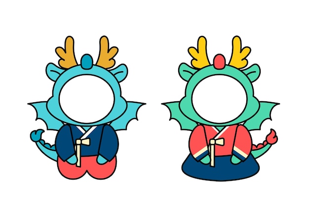 Illustration Du Personnage De L'année Du Dragon Bleu Dans La Tenue Traditionnelle Coréenne Hanbok