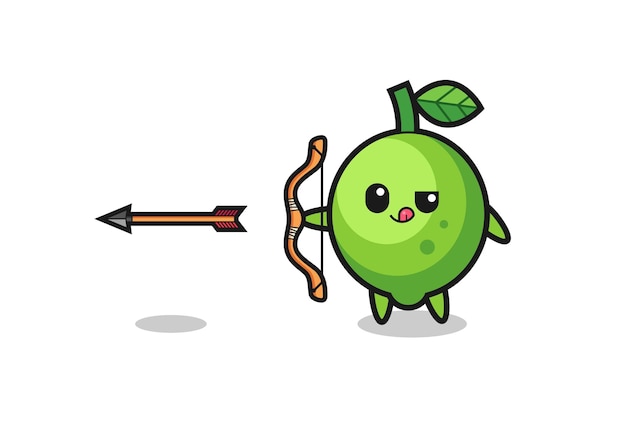 Illustration Du Personnage De Citron Vert Faisant Un Design Mignon De Tir à L'arc