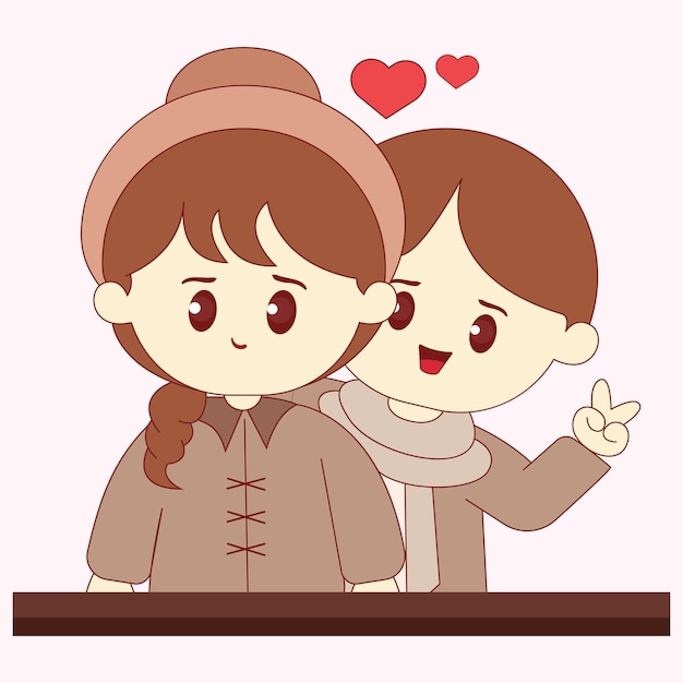 Illustration Du Personnage De Dessin Animé Mignon Couple Of Lovers Avec Une Jolie Photo Pose Le Jour De La Saint-valentin