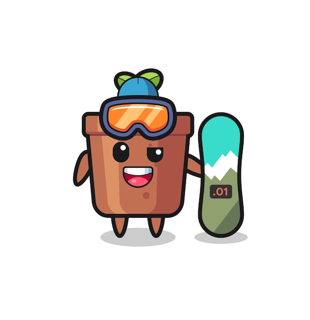 Illustration Du Personnage De Pot De Plante Avec Style Snowboard