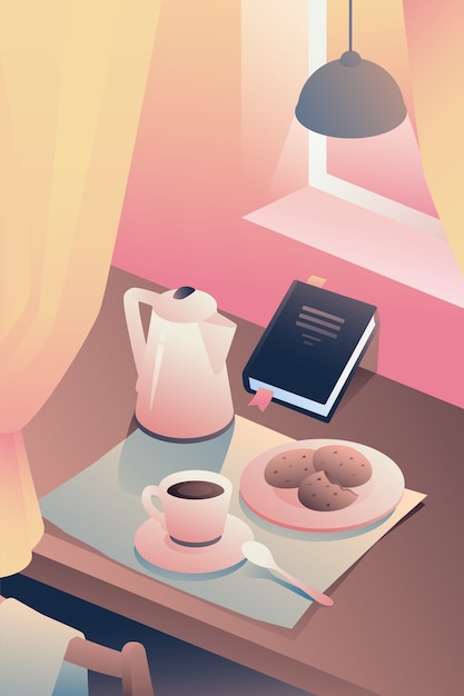 Vecteur illustration du petit déjeuner à l'intérieur, la vie le matin.