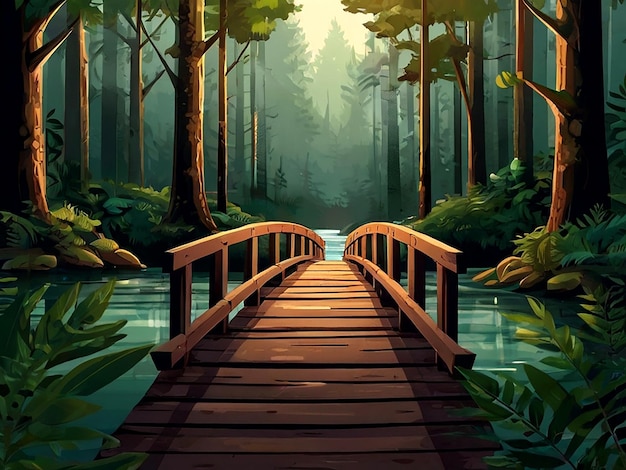 Vecteur illustration du pont vectoriel de la forêt de serene isolée