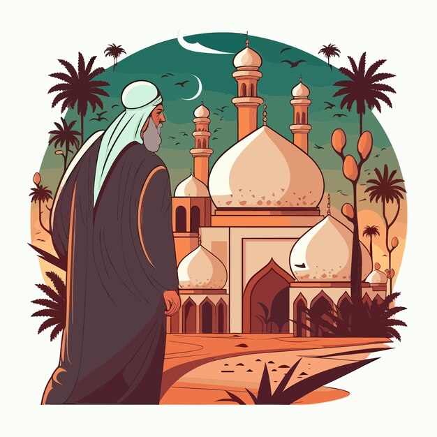 Illustration Du Ramadan D'un Homme Regardant Une Mosquée