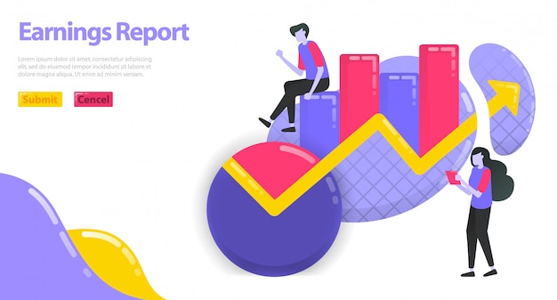 Illustration Du Rapport De Gains. Augmenter Les Revenus Des Entreprises Et Des Entreprises. Graphique Et Camembert Pour Les Statistiques.