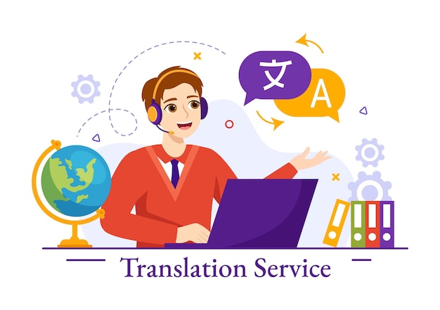 Illustration du service de traduction avec traduction en langues divers pays et multilingues