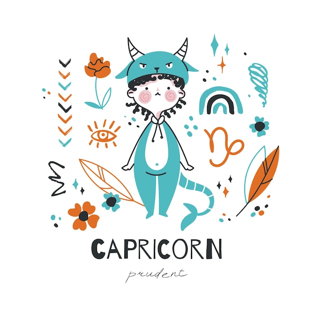 Illustration du signe du zodiaque capricorne Caractère de symbole horoscope astrologique en style cartoon