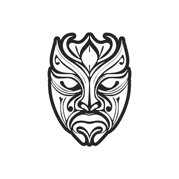 Illustration du tatouage de masque polynésien en format vectoriel noir et blanc