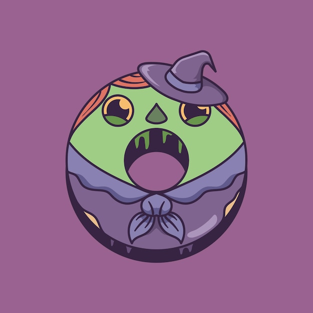 Vecteur illustration du thème halloween witch donut