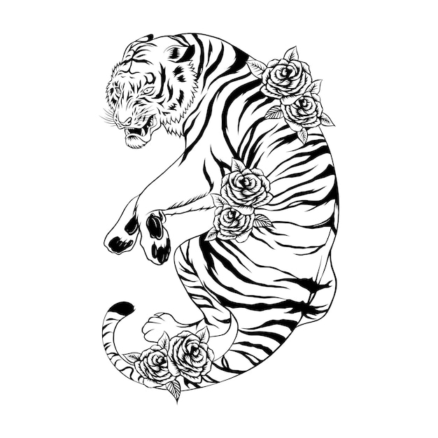 Illustration Du Tigre Avec Des Roses