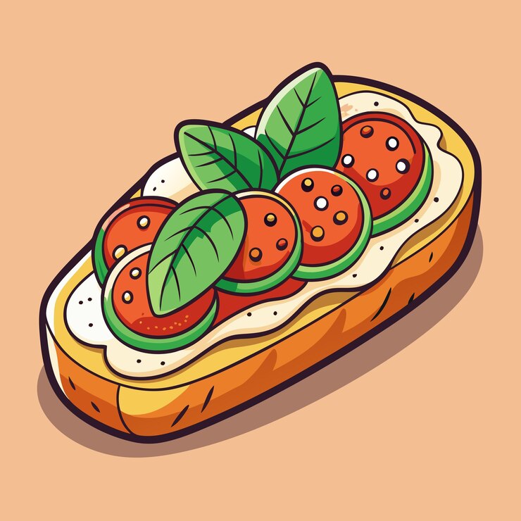 Illustration du vecteur alimentaire de Bruschetta et des tomates séchées au soleil