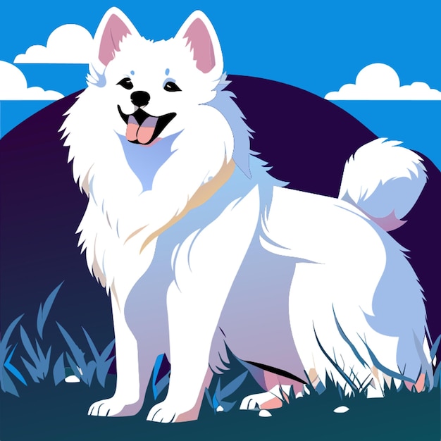 Vecteur l'illustration du vecteur samoyed sur l'herbe