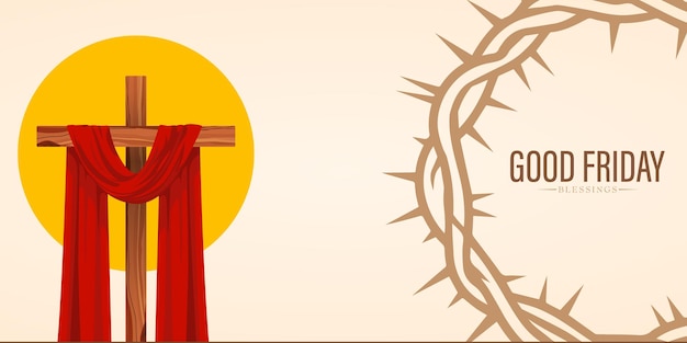 Illustration du Vendredi Saint avec une croix d'épines et des éléments religieux