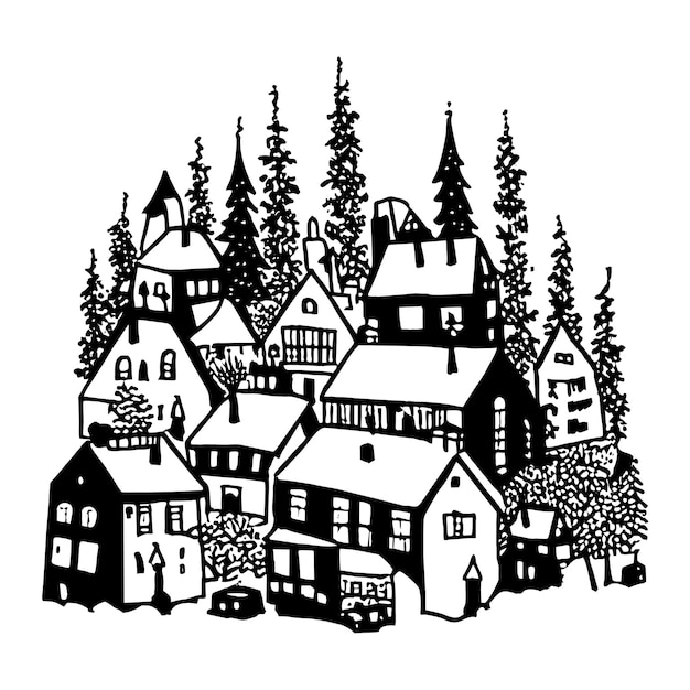 Vecteur illustration du village d'hiver