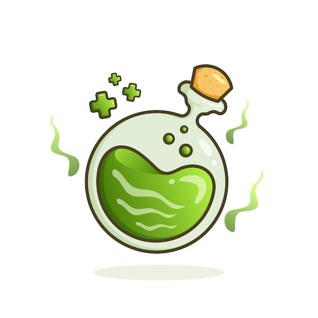 Illustration d'eau de potion de médecine de guérison verte de dessin animé adorable mignon pour la mascotte et le logo d'icône d'autocollant