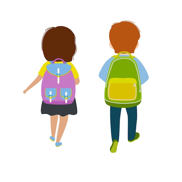 Illustration d'écoliers à l'école avec sac à dos