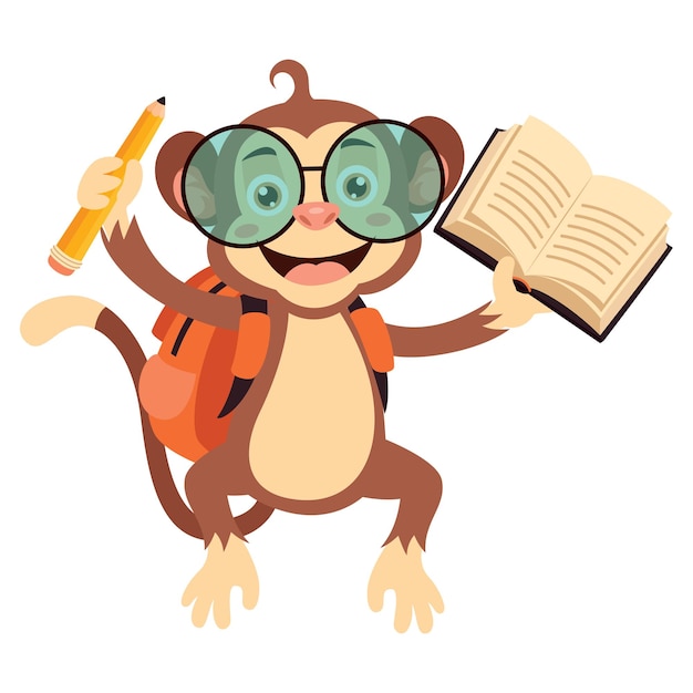 Vecteur illustration de l'éducation avec singe de dessin animé