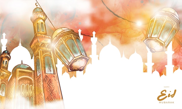 Illustration eid alfitr eid mubarak dessinée à la main