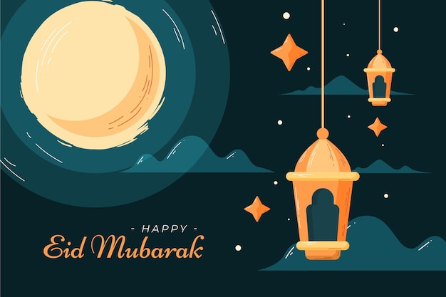 Illustration Eid Mubarak Style Plat Et Dessiné à La Main