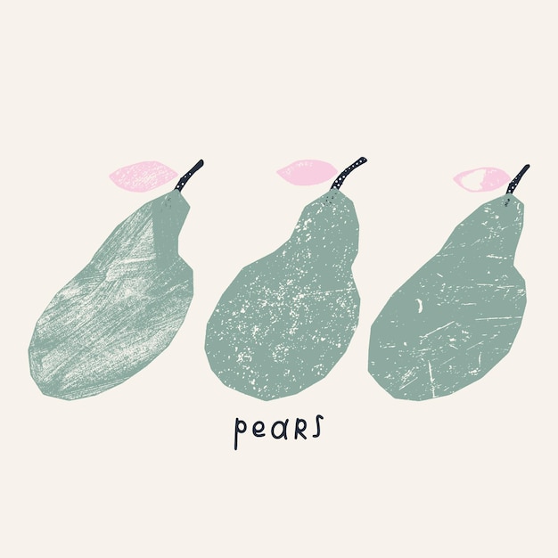 Vecteur illustration élégante avec des poires texturées impression vectorielle avec dessin de carte postale de fruits